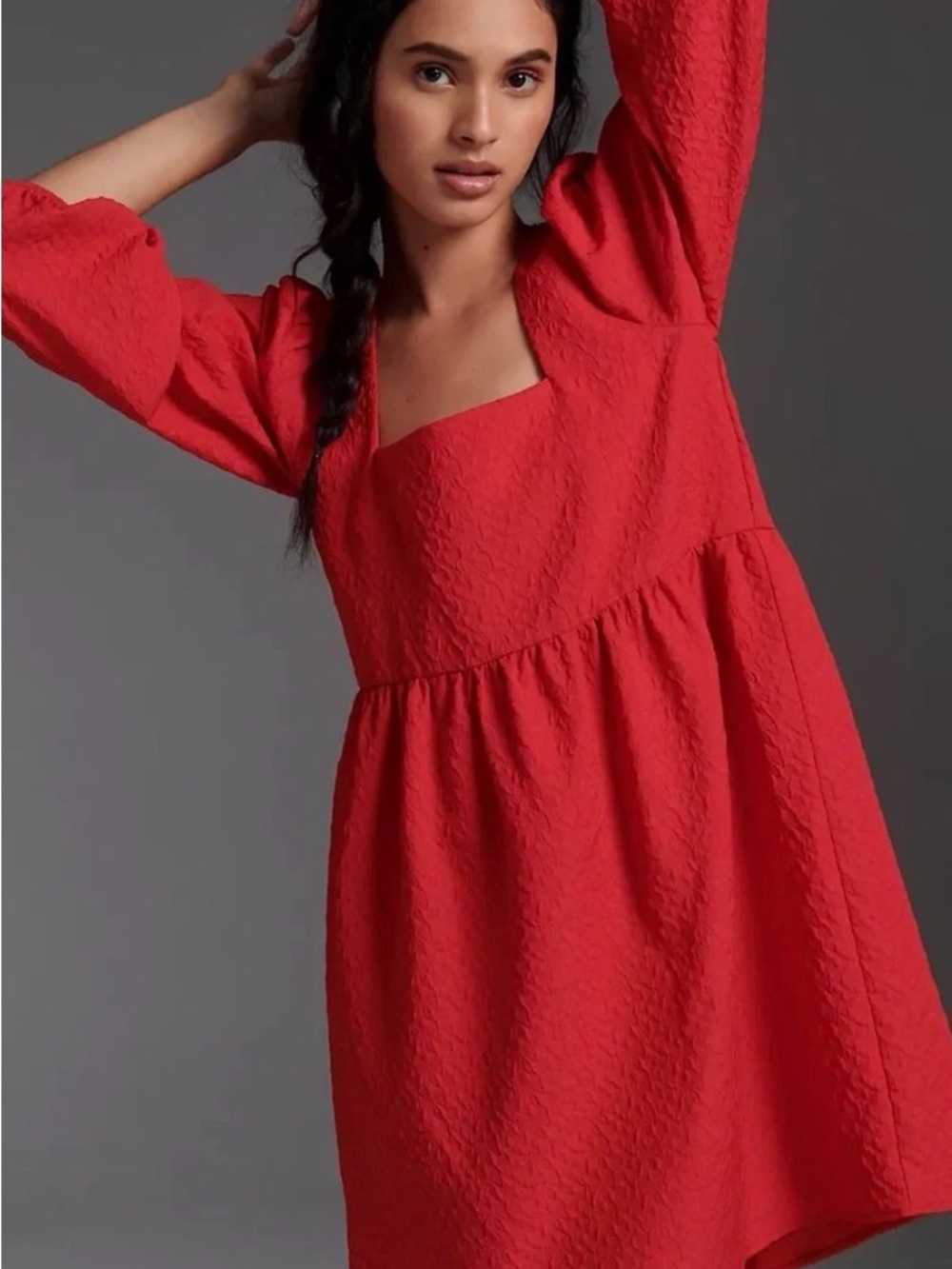 Anthropologie Amadi Esther Mini Dress Textured Red Made in USA
